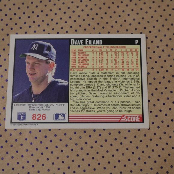 Dave Eiland #826 Baseball Card - Picture 2 of 2